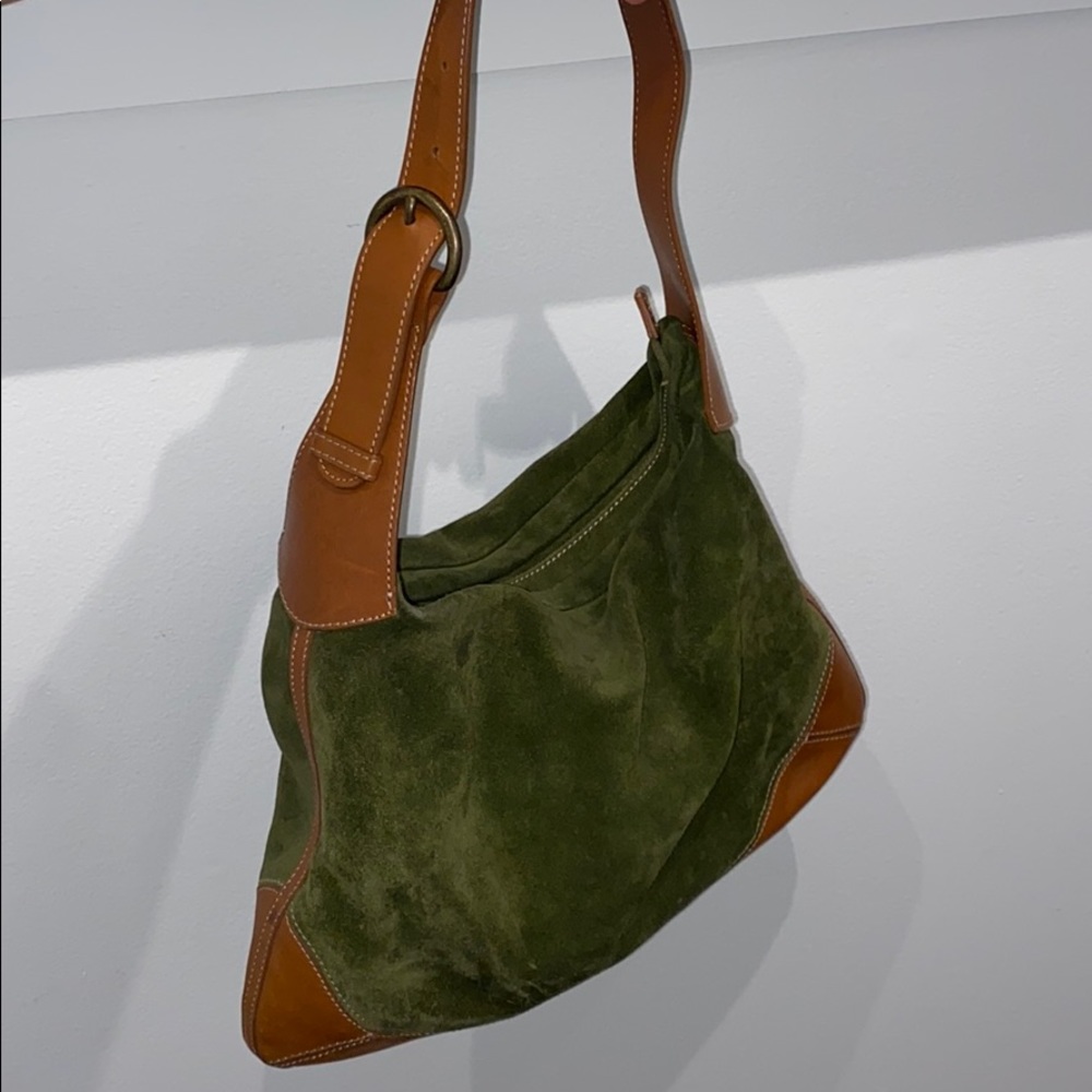 Green and Brown Suede Shoulder Bag